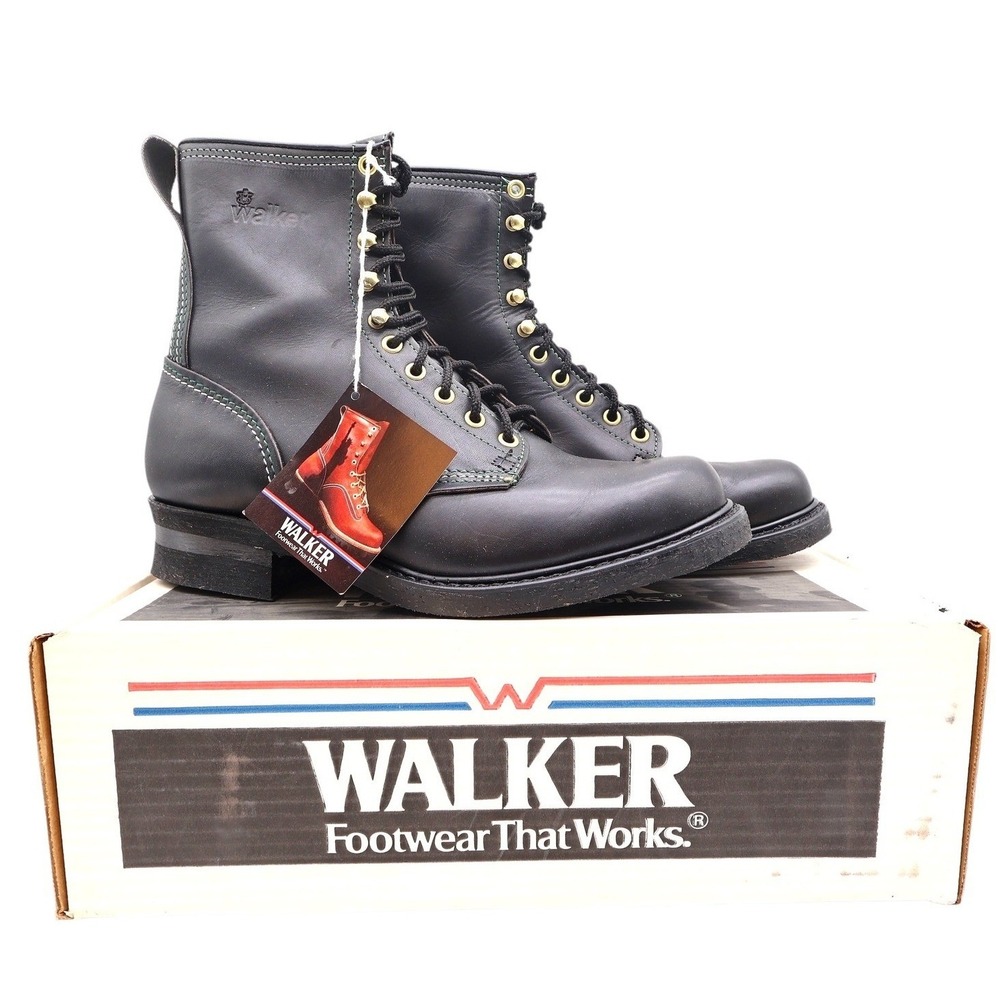 Walker Vintage 80s Work Boots Mens 10 EE Black Leather NIB NWT USA Made 1255